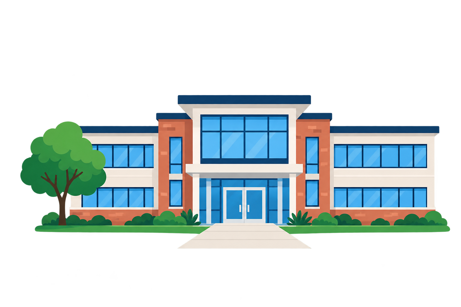 A modern school building with a welcoming entrance